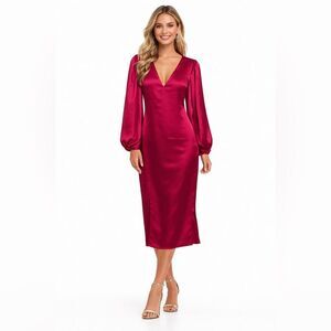 Karlie Deep Raspberry Satin Long Sleeve Dress